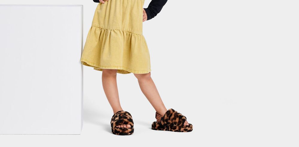 Ugg Fluff Yeah Her Print - Kids Slides - Leopard - NZ (5670MLFJQ)